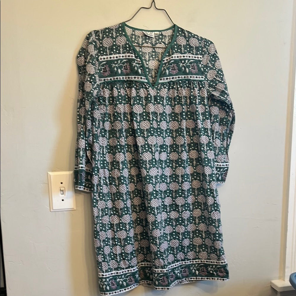 SZ Blockprints one size green and mauve dress